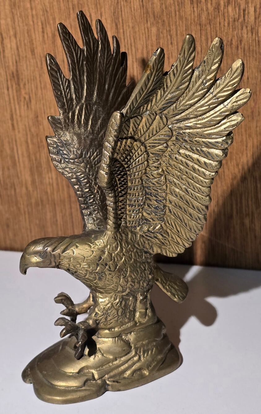 Vintage Brass Eagle Figurine Wings Spread Landing Raptor Bird Sculpture
